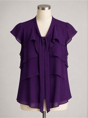 Judith & Charles Purple 100%‎ Silk Ruffle Tiered Sleeveless Blouse Size 6